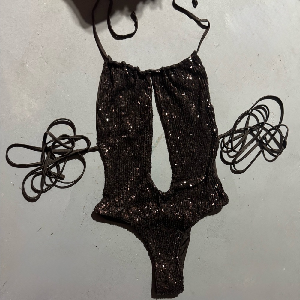 Guess dark brown Sequin One Piece Swimsuit